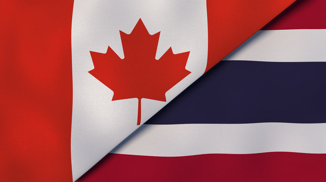 The flags of Canada and Thailand. News, reportage, business background. 3d illustration