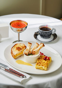 French style breakfast with French toast, Croque Monsieur sandwich and omelet