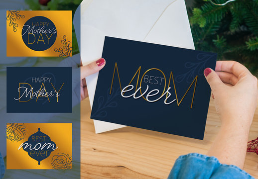 Mother's Day Postcards in Blue and Gold Layout