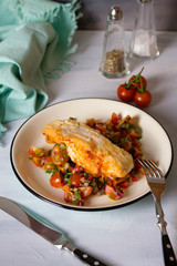 Pan fried cod fish with tomato salsa