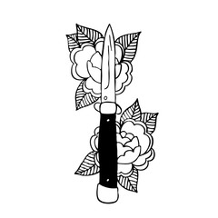 knife with roses traditional tattoo flash