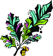 Vector sheet. Wood foliage. Botanical illustration of plants 2