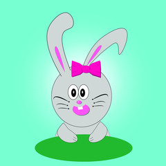 Celebration happy easter. Grey easter bunny. Design easter holiday. Happy animal character. Cartoon rabbit. Vector Illustration.