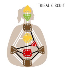 Tribal Circuitry. Human Design BodyGraph. Hand drawn bodygraph chart design. Vector