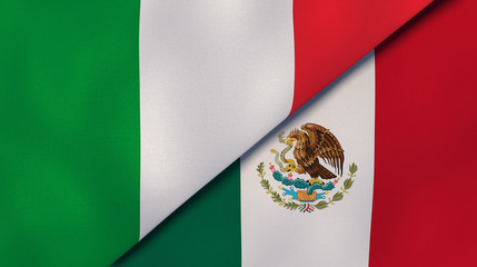 The flags of Italy and Mexico. News, reportage, business background. 3d illustration