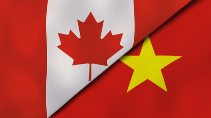 The flags of Canada and Vietnam. News, reportage, business background. 3d illustration