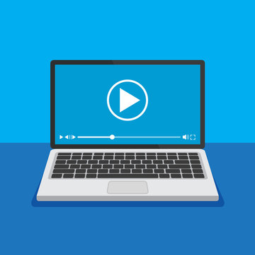 Video player on a monitor display. Movie concept. Vector illustration.