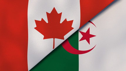 The flags of Canada and Algeria. News, reportage, business background. 3d illustration