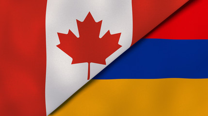 The flags of Canada and Armenia. News, reportage, business background. 3d illustration