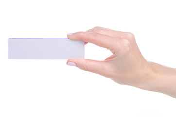 Fototapeta premium Nail file sanding buff in hand on a white background isolation