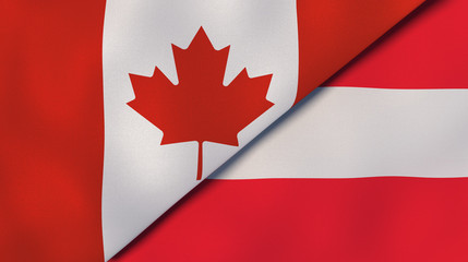 The flags of Canada and Austria. News, reportage, business background. 3d illustration