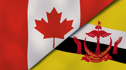 The flags of Canada and Brunei. News, reportage, business background. 3d illustration