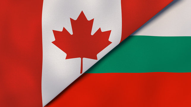 The flags of Canada and Bulgaria. News, reportage, business background. 3d illustration