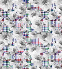 Cool check pattern and white flower pattern