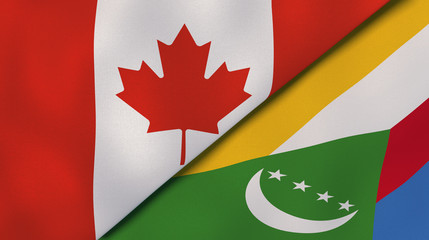The flags of Canada and Comoros. News, reportage, business background. 3d illustration