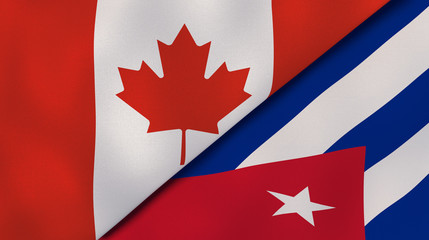 The flags of Canada and Cuba. News, reportage, business background. 3d illustration
