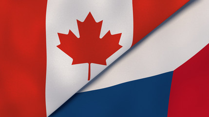 The flags of Canada and Czech Republic. News, reportage, business background. 3d illustration