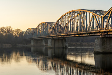 Jozef Pilsudski road bridge in the morning light. Torun, Poland. Europe.