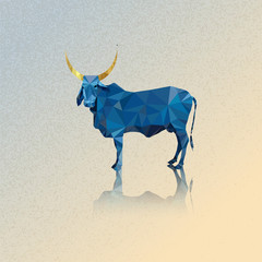 3d Indian blue cow and golden horns vector illustration Polygonal art