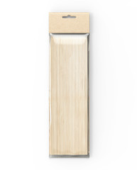 BBQ Accessories Bamboo Skewers And Picks Plastic paper slot Packaging, 3d render illustration.