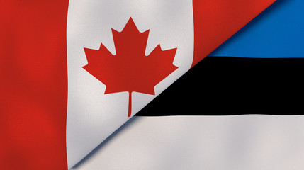 The flags of Canada and Estonia. News, reportage, business background. 3d illustration