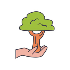 hand with tree icon, fill style
