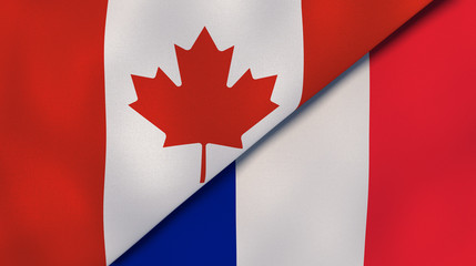 The flags of Canada and France. News, reportage, business background. 3d illustration