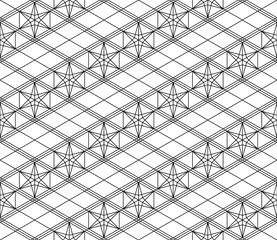 Seamless pattern based on japanese woodwork art.Black and white color.