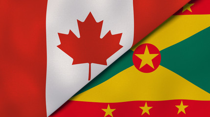 The flags of Canada and Grenada. News, reportage, business background. 3d illustration