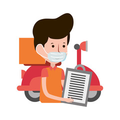 delivery man and customer scooter order food ecommerce online shopping covid 19 coronavirus