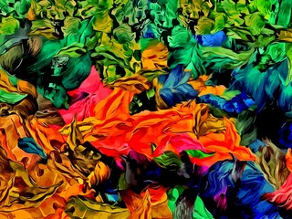 Abstract background. Psychedelic texture of brush strokes of colored paint of blurred lines and spots of different shapes and sizes.