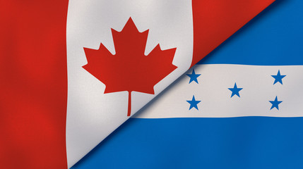 The flags of Canada and Honduras. News, reportage, business background. 3d illustration