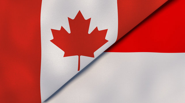 The flags of Canada and Indonesia. News, reportage, business background. 3d illustration