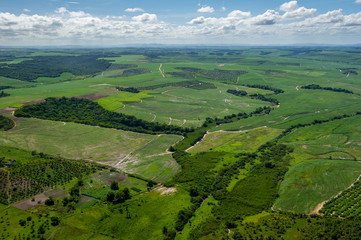 Agriculture, sugar cane cultivation and remnants of Atlantic forest in Goiana city, near Recife, Pernambuco, Brazil on March 1, 2014. Aerial view