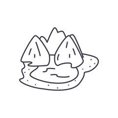 mountains with water around, line style