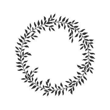 Hand drawn floral oval frame wreath on white background