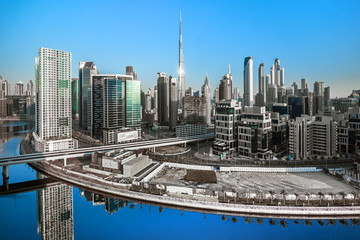 Naklejka premium Amazing view on Dubai futuristic skyline center, Dubai, United Arab Emirates