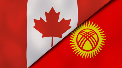 The flags of Canada and Kyrgyzstan. News, reportage, business background. 3d illustration