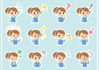 女子のいろいろな表情セット