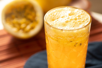 passion fruit juice in long glass cup