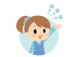 女子の表情　手を振る