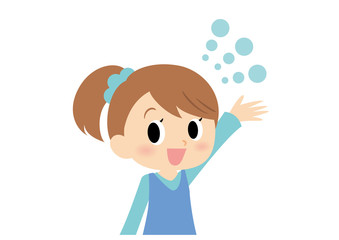 女子の表情　手を振る