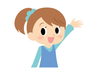 女子の表情　手を振る