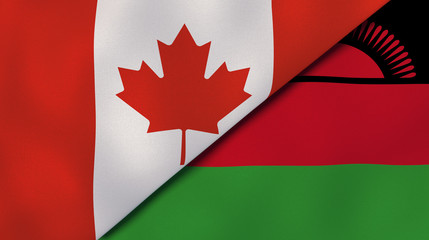 The flags of Canada and Malawi. News, reportage, business background. 3d illustration