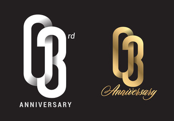 3 years anniversary celebration logo design. Anniversary logo Paper cut letter and elegance golden color isolated on black background, vector design for celebration, invitation card, and greeting card