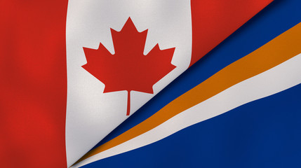 The flags of Canada and Marshall Islands. News, reportage, business background. 3d illustration