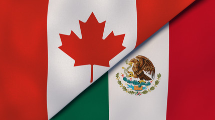 The flags of Canada and Mexico. News, reportage, business background. 3d illustration