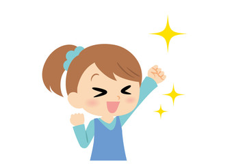 女子の表情　ガッツポーズ