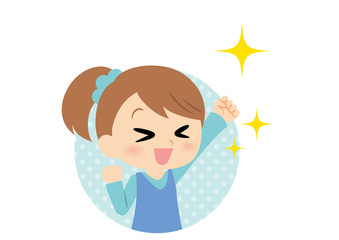 女子の表情　ガッツポーズ