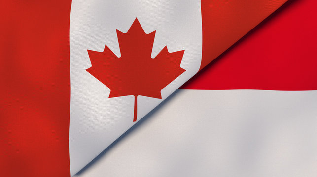 The flags of Canada and Monaco. News, reportage, business background. 3d illustration